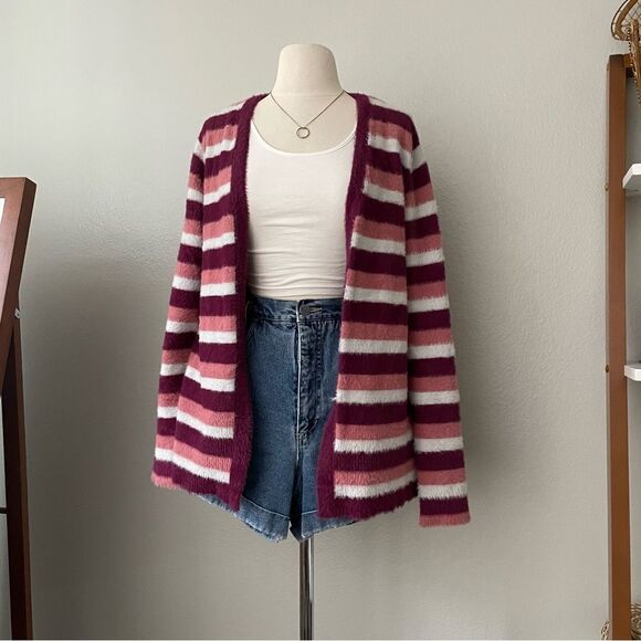 Fuzzy Open Front Striped Cardigan - Picture 5 of 5